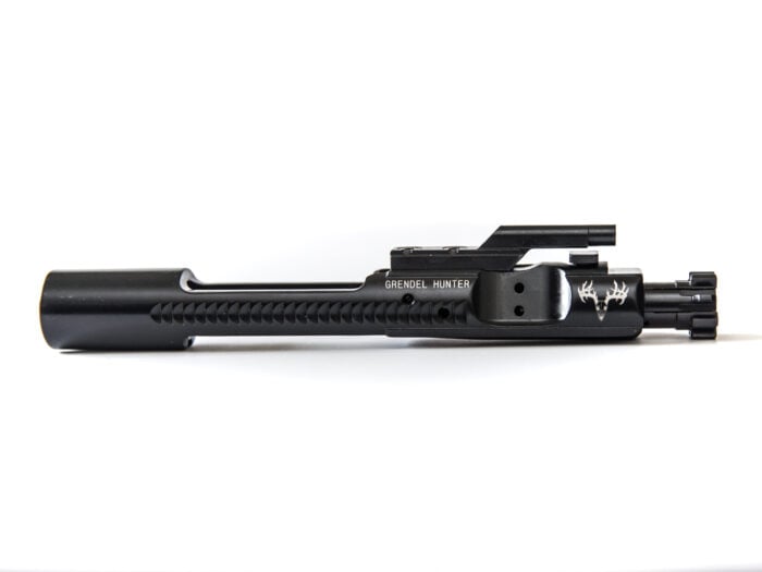 Black bolt carrier group with Grendel Hunter logo on white background