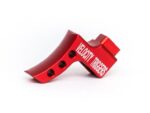 Red metal firearm trigger labeled 'Velocity Triggers' on a white background.