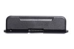 Black dust cover for firearm with spring mechanism viewed from front
