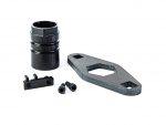Handguard hardware set including a barrel nut wrench screws and mounting bracket on white background.