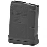 Black 10-round PMAG magazine for 5.56x45mm rifles on a white background.