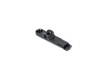 Black metal firearm component on white background