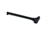 Black firearm charging handle on a white background.