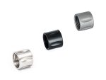 Three metal thread protectors in silver black and gray on a white background.