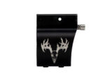 Adjustable gas block with deer skull antler logo on black metal surface