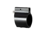 Adjustable gas block for a firearm black and silver isolated on white background.