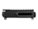 Black metal firearm upper receiver on a white background.