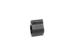Black metal gas block component on a white background.