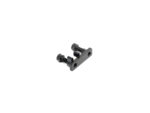 Black metal mounting bracket with two screws on a white background