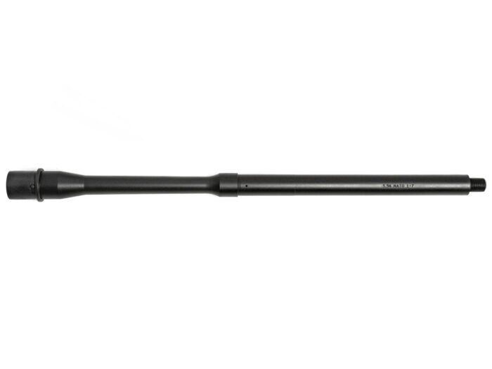 Black rifle barrel isolated on a white background.