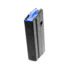 Black rifle magazine with blue follower on white background