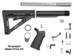 AR-15 lower parts kit with stock buffer tube grip springs and small components laid out.