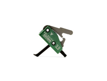 Velocity 3LB rifle trigger with finger stop on a white background