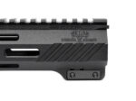 Close-up of a Grendel Hunter handguard with engraved logo and rail section.