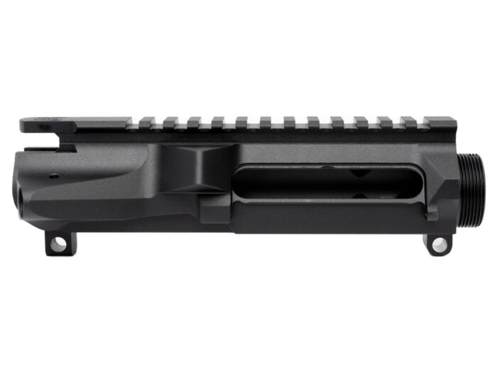 Black rifle upper receiver component on a white background.