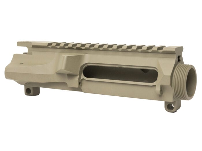 Tan upper receiver for a firearm shown on a white background.