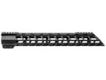 Black rifle handguard with rail system isolated on white background.