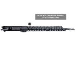 Black rifle upper receiver with 18-inch barrel and 17-inch handguard on white background