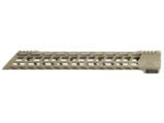 Tan handguard rail with ventilation slots for a firearm isolated on white background.