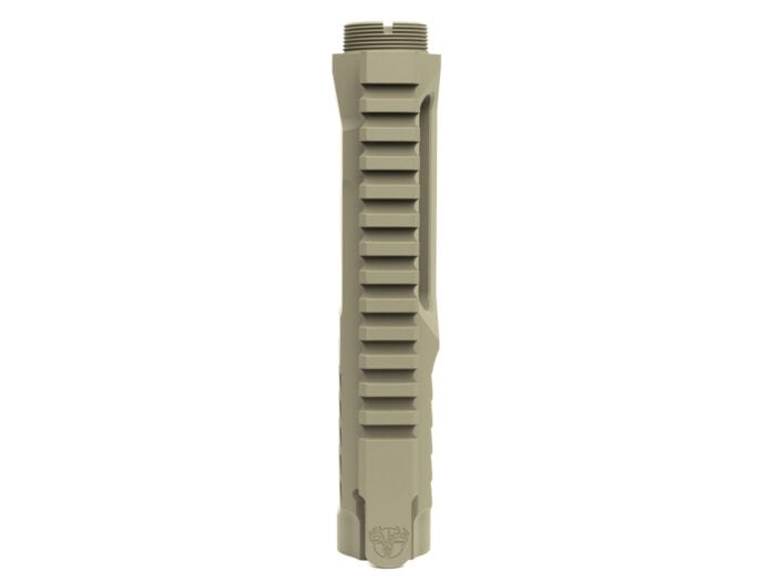 Tan metal firearm rail accessory isolated on white background