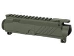 Olive green AR-15 upper receiver with Picatinny rail on white background.