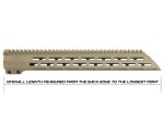 Tan rifle handguard with measuring guide and text explaining length measurement