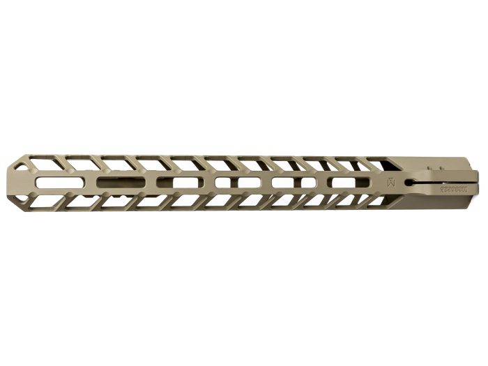 Tan-colored rifle handguard with angled slots shown on a white background.