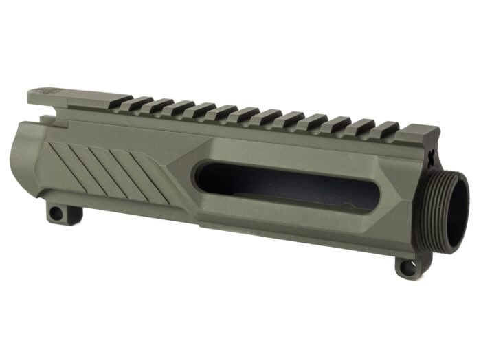 Olive green AR-15 upper receiver with side cuts and top Picatinny rail