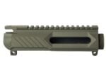 Olive drab AR-15 upper receiver with Picatinny rail isolated on white background.