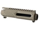 Flat dark earth AR-15 upper receiver with side window and Picatinny rail.