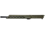 Olive drab rifle upper receiver and barrel assembly on white background.