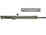 Rifle upper receiver with green handguard and black Cerakote barrel labeled with specs.
