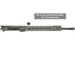 Rifle upper receiver with green handguard and black Cerakote barrel labeled with specs.