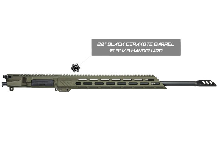 Rifle upper assembly with 20 inch black cerakote barrel and 15.3 inch handguard.