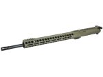 Modern rifle upper receiver with long handguard and barrel in olive drab color.