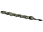 Olive drab rifle upper receiver with vented handguard and black barrel on white background.