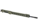 Olive drab rifle upper receiver with vented handguard and black barrel on white background.