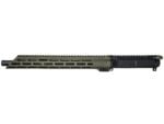 Side view of a firearm upper receiver with an olive drab handguard and black elements.