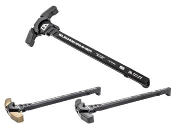 Three SLEDGEHAMMER charging handles for firearms displayed on a white background.