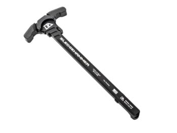 Black Sledgehammer charging handle for firearm shown on white background.