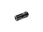 Black metal firearm muzzle device isolated on white background