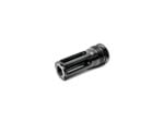 Black metal firearm muzzle device isolated on white background