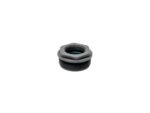 Black threaded metal adapter on white background