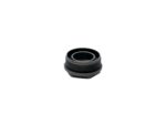 Black threaded metal adapter on white background