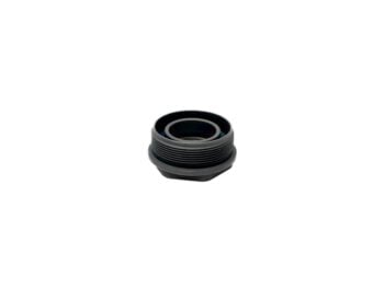 Black threaded metal adapter on white background