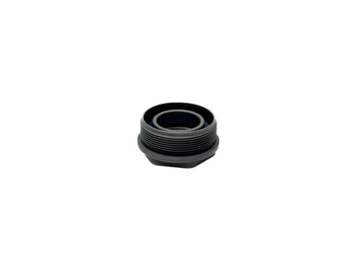 Black threaded metal adapter on white background