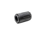 Black cylindrical firearm accessory on white background