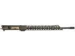 AR-style rifle upper receiver with handguard and barrel olive drab and tan components isolated on white background.