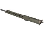 Olive green rifle upper receiver assembly with handguard and barrel on white background.