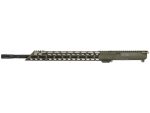 Olive green rifle upper receiver with a long ventilated handguard shown on a white background.